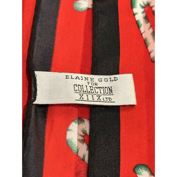 Elaine Gold Silk Red Scarf Christmas Collection XIIX Hand Rolled Edge 21” Square - Picture 2 of 7